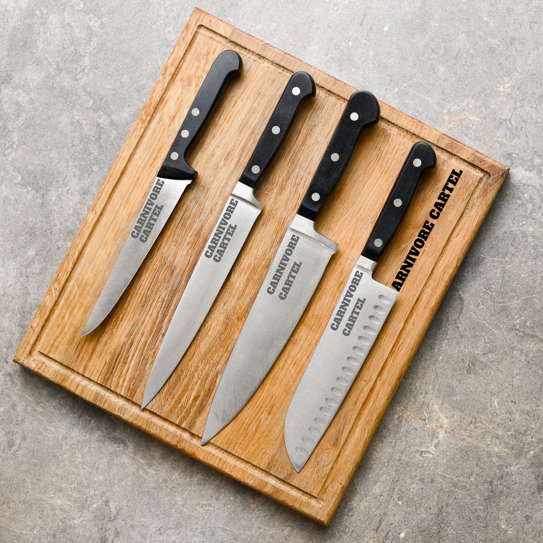 Precision Meat Cutting Set: 4 Knives & Butcher Block